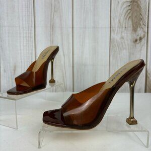 Simmi London Heels Patent Accent Heel Girlhoodcore Square Toe Clear Brown Size 4